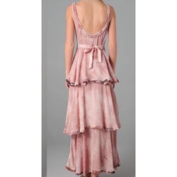 RARE Free People X New Romantics Blush Tie Dye Tiered Ruffle Hem Boho Maxi Dress - Picture 10 of 16
